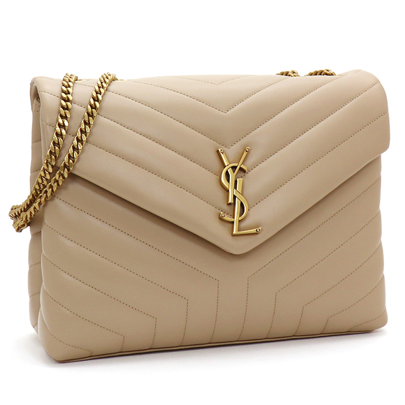 Saint Laurent Loulou Chevron Quilting Medium Shoulder Bag Beige - Picture 1 of 8